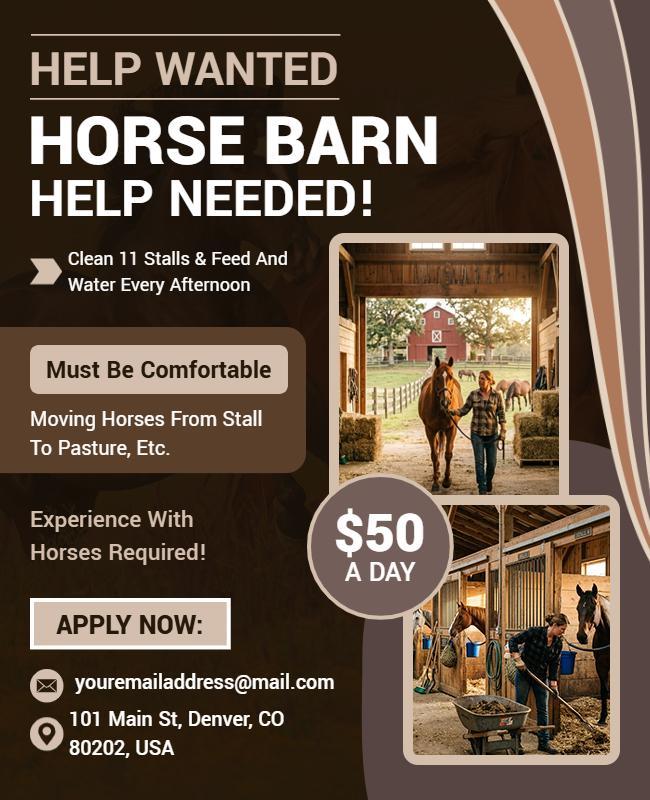 Horse Barn Help Wanted Poster Template