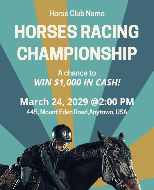 Vibrant Striped Horses Racing Championship Flyer Template