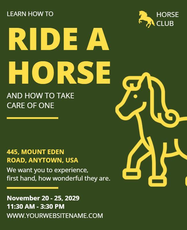 Horse Riding and Care Workshop Flyer Template