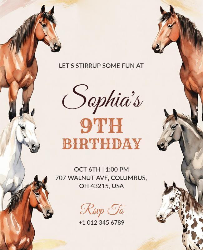 Horse Theme Birthday Celebration Flyer Template