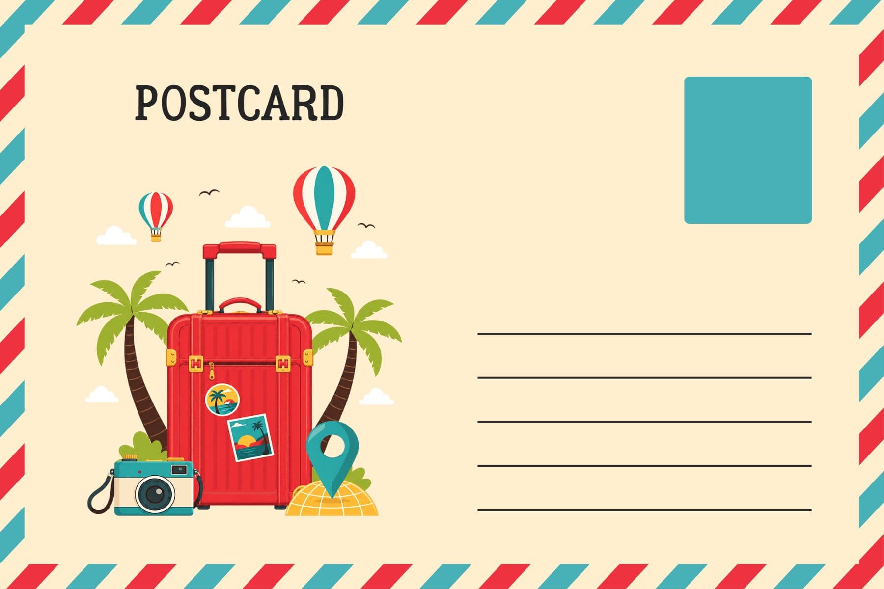 Hot Air Balloon Travel Adventure Postcard Template