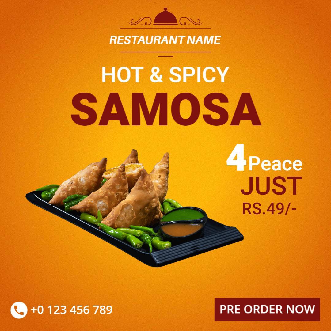 Hot and Spicy Samosa Special with Green Chutney Ad Template