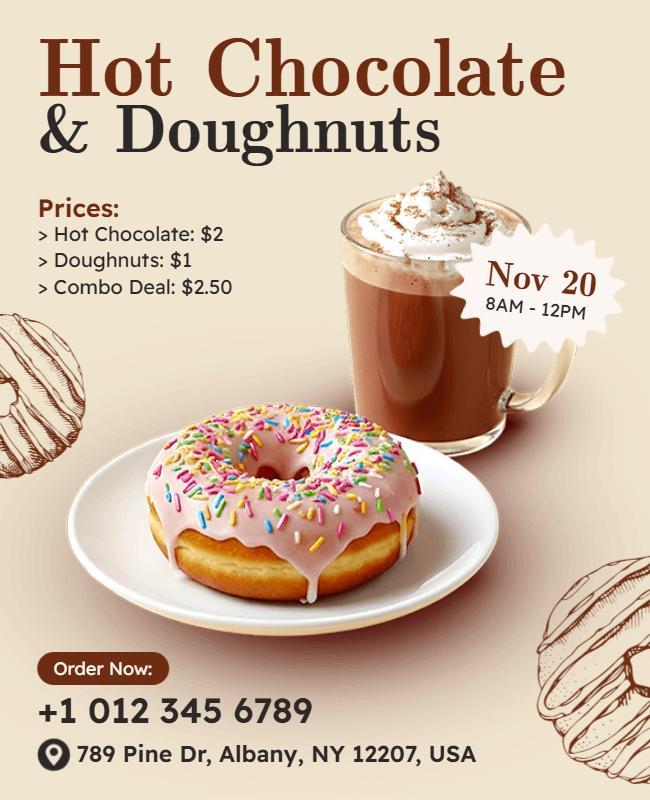 Hot Chocolate and Doughnuts Promotion Flyer Template