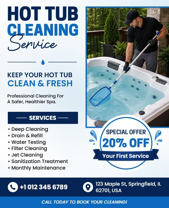 Hot Tub Cleaning Service Promotion Flyer Template