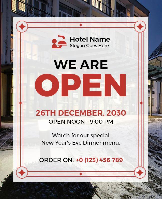 Hotel Holiday Opening Announcement Flyer Template