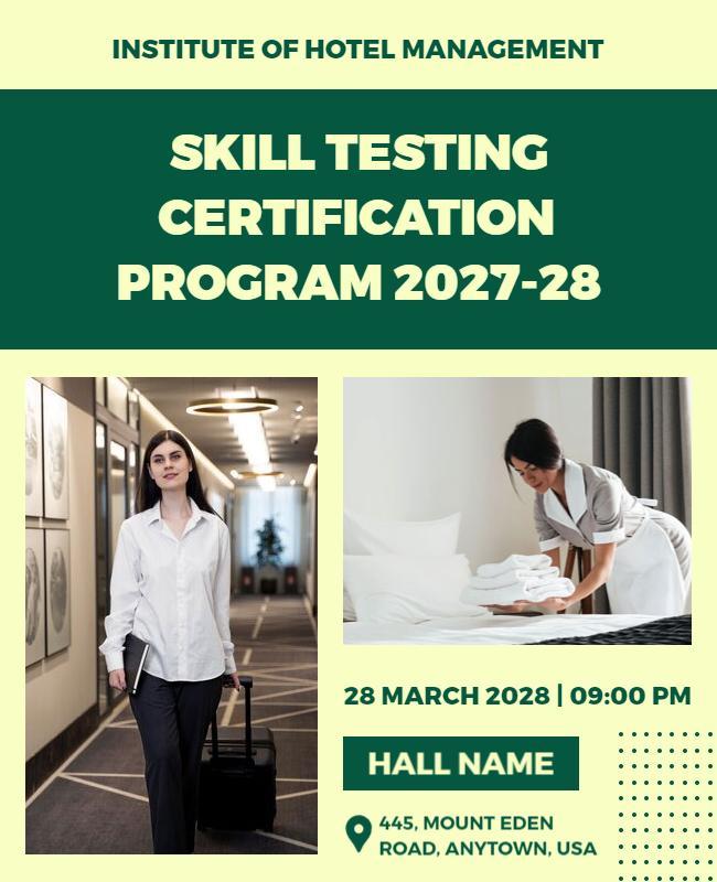 Hotel Management Skill Certification Flyer Template