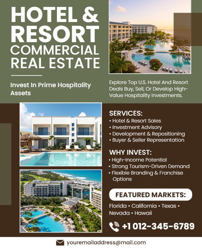 Hotel Resort Commercial Real Estate Investment Flyer Template