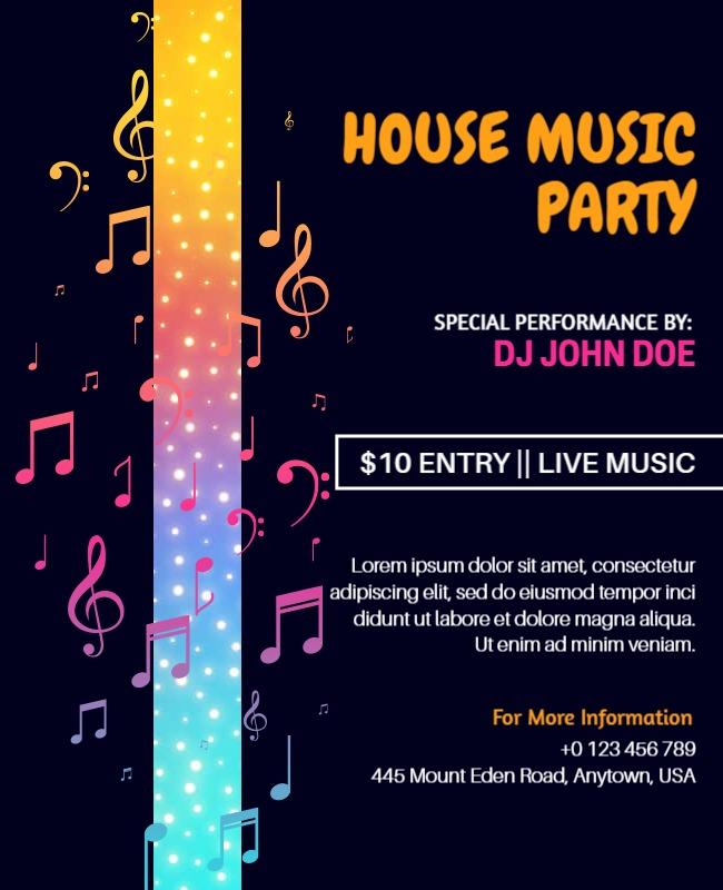 Vibrant Gradient House Music Party Flyer Template