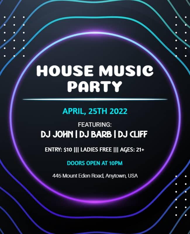 Neon Glow House Music Party Flyer Template