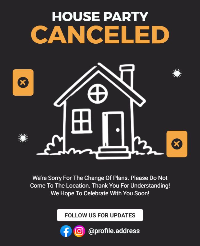 House Party Cancellation Announcement Flyer Template