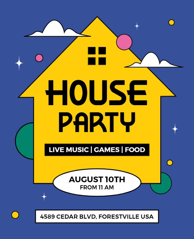 House Party Event with Music and Games Flyer Template