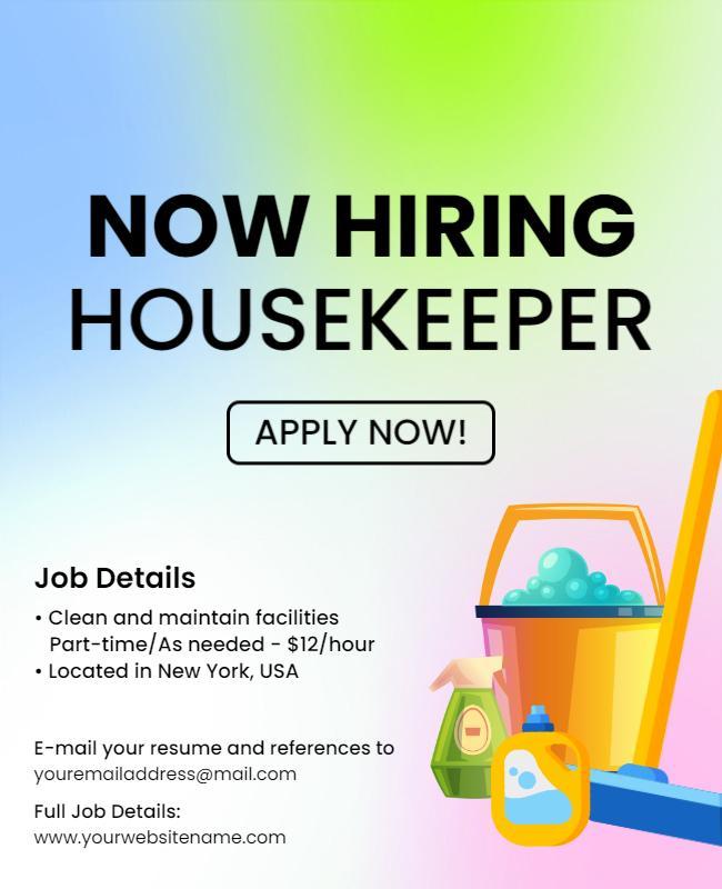 Housekeeper Job Hiring Announcement Flyer Template