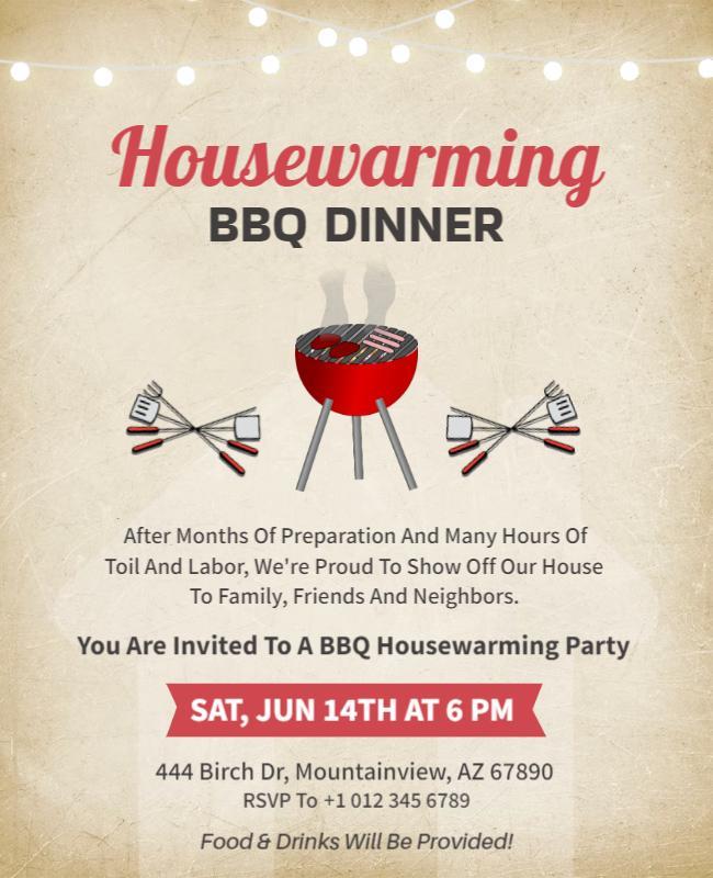 Housewarming Bbq Dinner Invitation Flyer Template