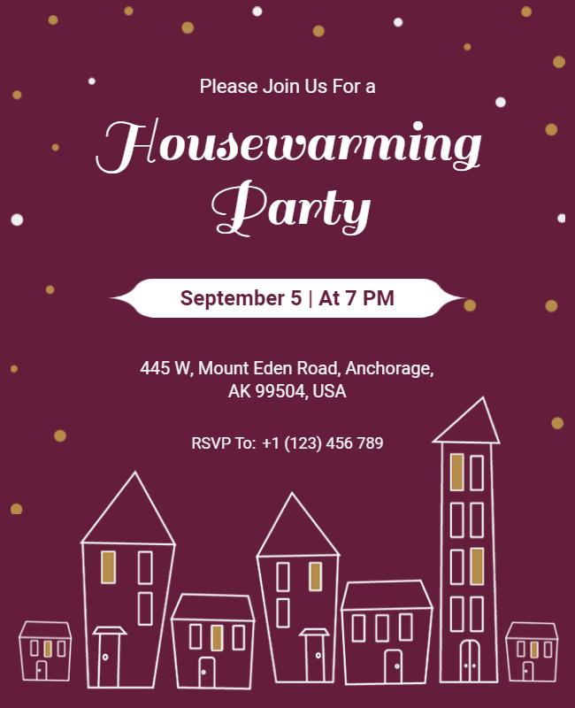 Charming Burgundy Housewarming Party Invitation Flyer Template