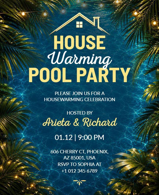 Housewarming Pool Party Event Invitation Flyer Template