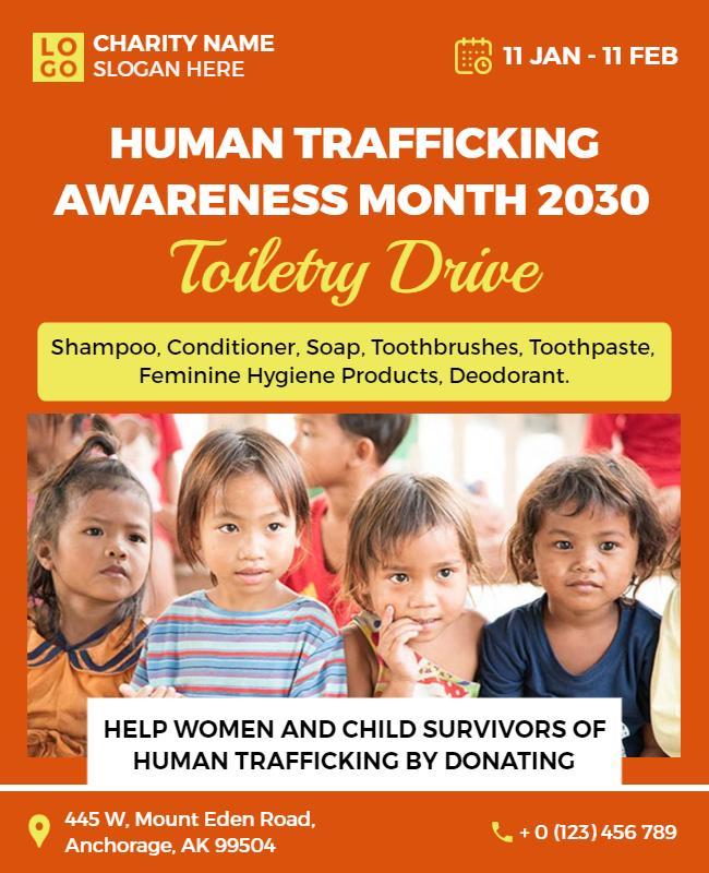 Human Trafficking Awareness Month Toiletry Drive Flyer Template