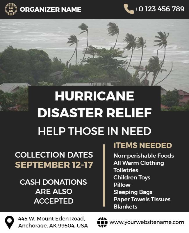 Hurricane Disaster Relief Donation Flyer Template