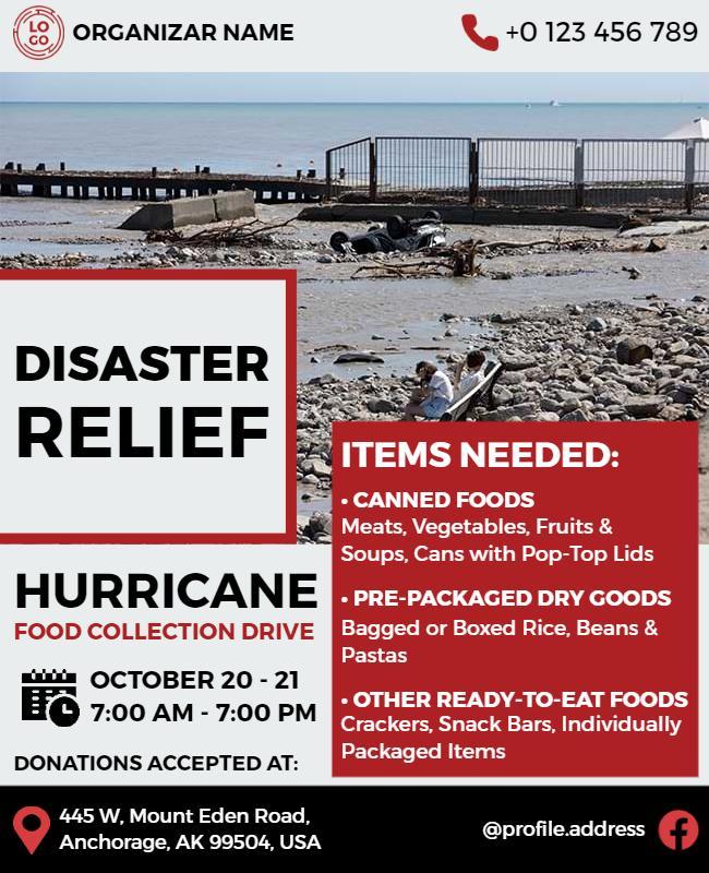 Hurricane Disaster Relief Food Drive Flyer Template