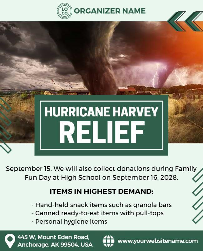 Dynamic Green Hurricane Relief Fundraiser Flyer Template