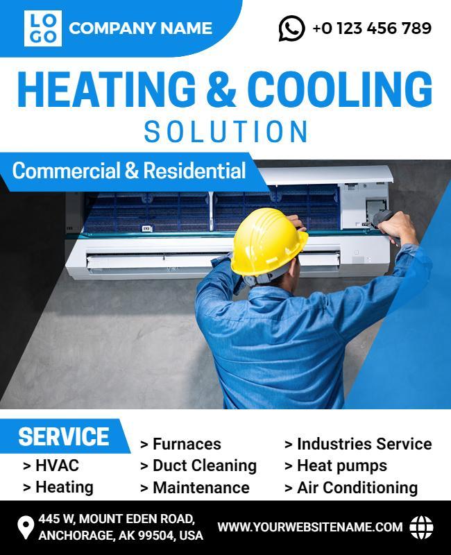 Modern Blue Heating and Cooling Service Flyer Template