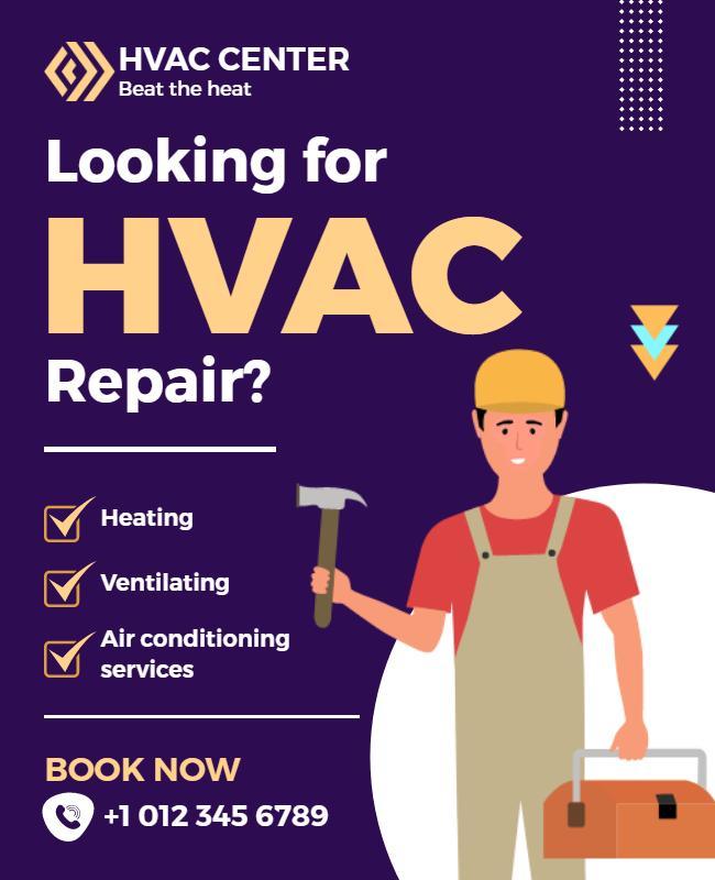 Colorful Purple HVAC Repair Services Flyer Template