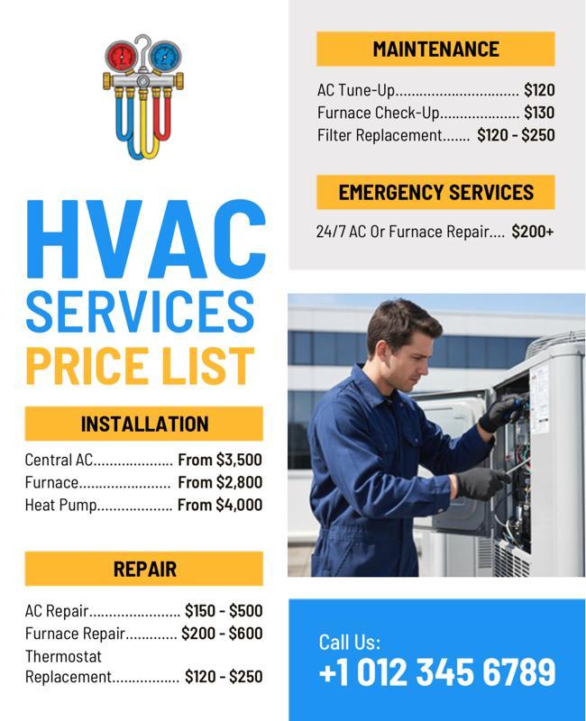 HVAC Services Price List Flyer Template