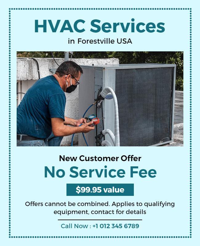 Hvac Services Promotion Flyer with No Service Fee Template