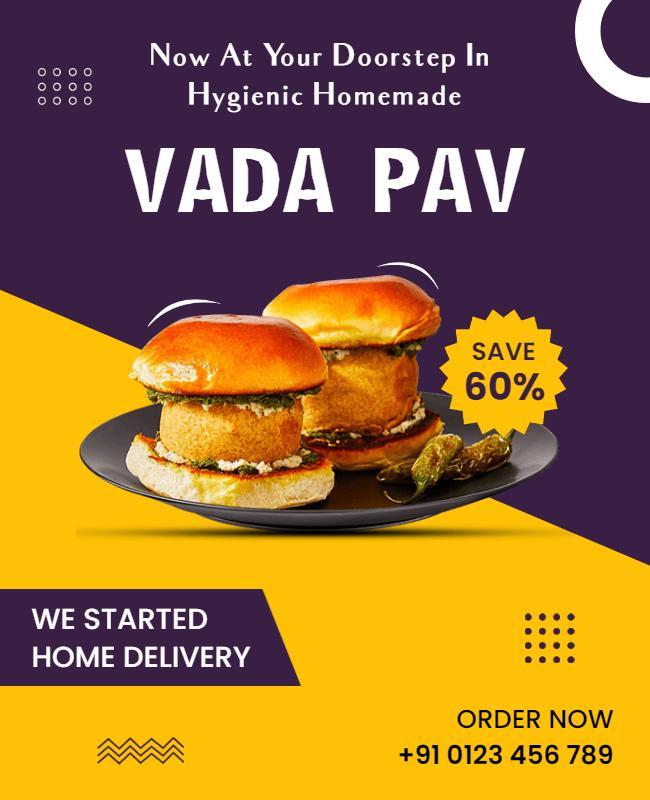 Hygienic Homemade Vada Pav Delivery Flyer Template