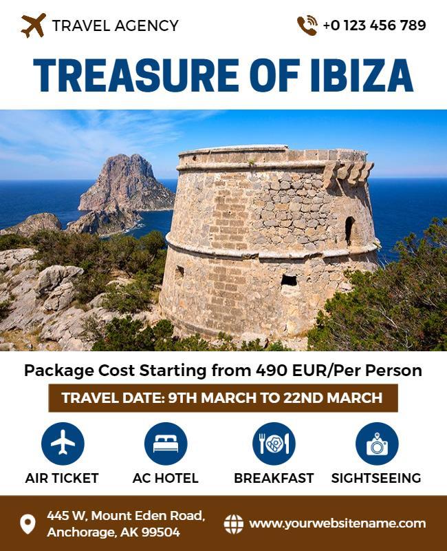 Scenic Coastal Adventure to Ibiza Travel Agency Flyer Template