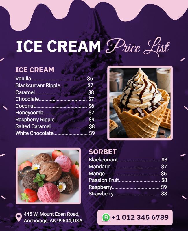 Ice Cream and Sorbet Price List Flyer Template