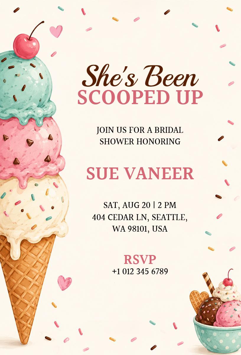Ice Cream Delight Fun Bridal Shower Invitation Template