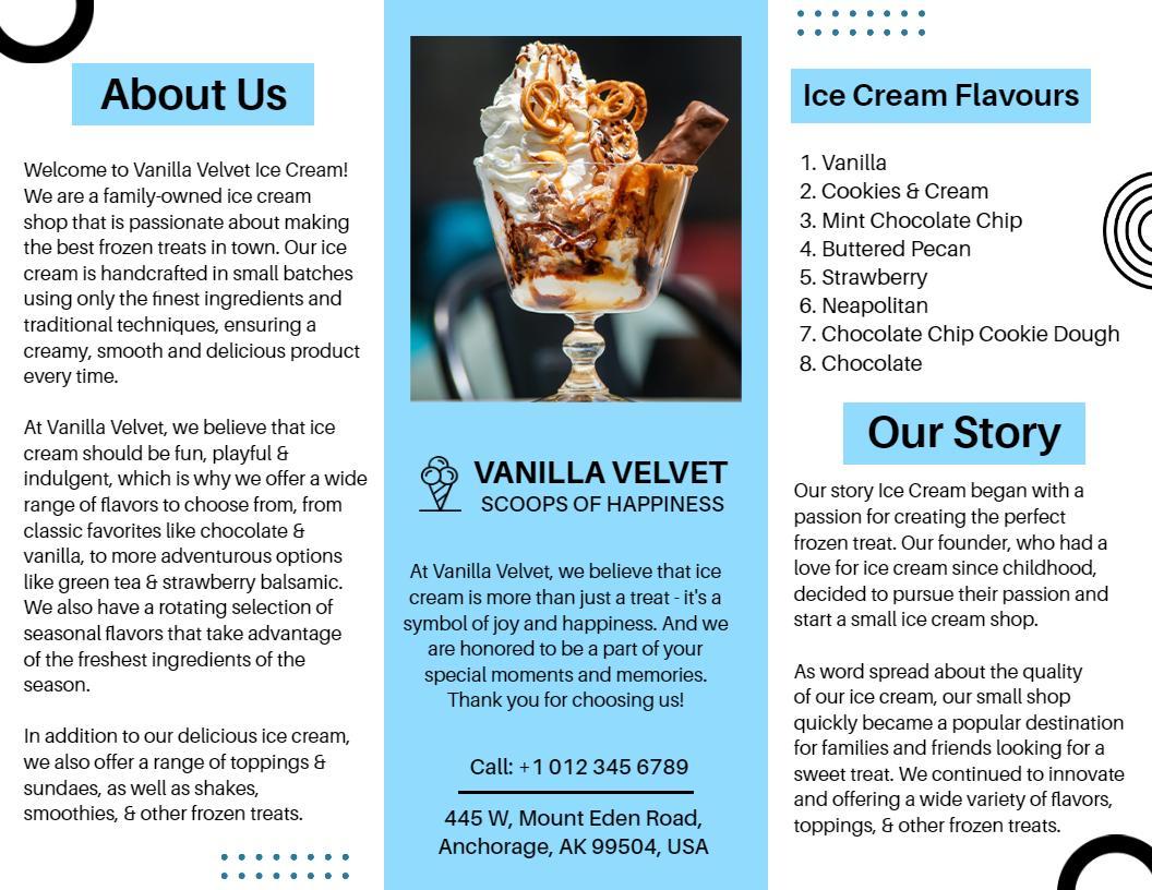 Ice Cream Flavor Variety and History Tri Fold Brochure Template