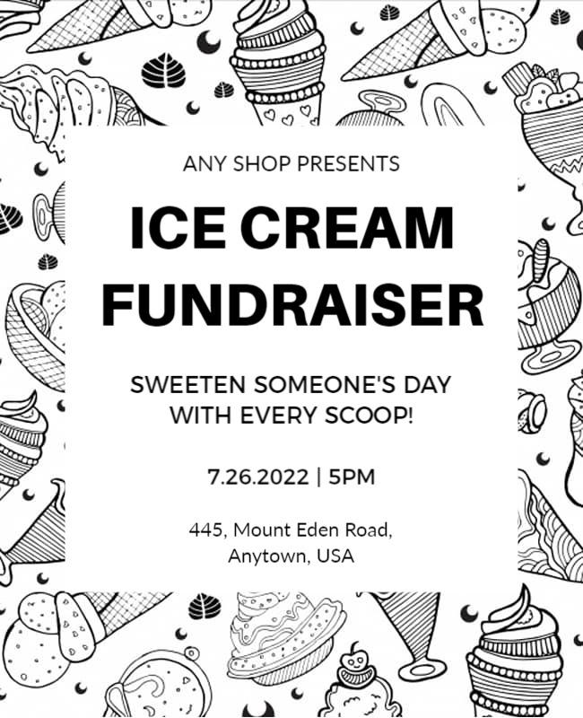 Playful Black and White Ice Cream Fundraiser Flyer Template