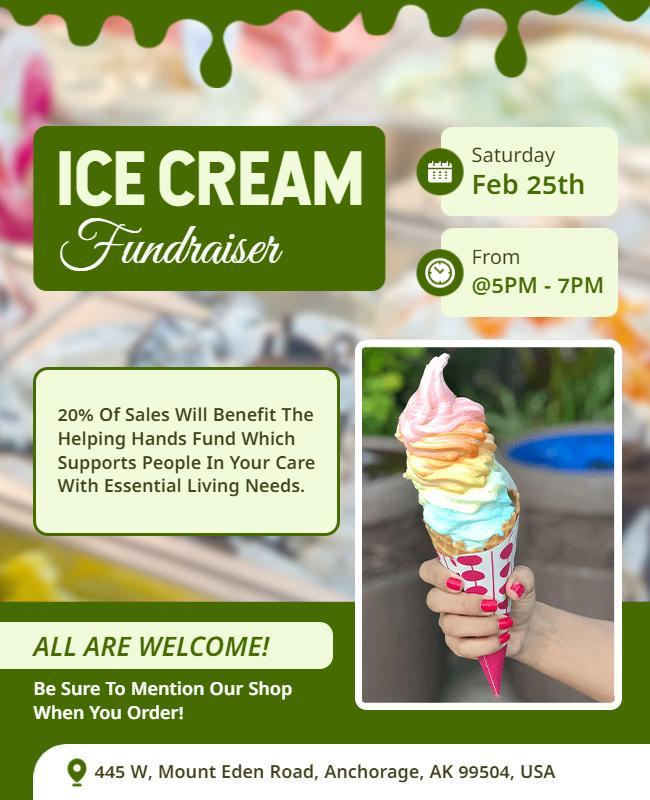 Delightful Green Ice Cream Fundraiser Event Flyer Template