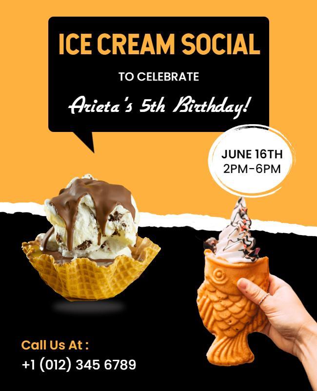 Ice Cream Social Birthday Celebration Flyer Template