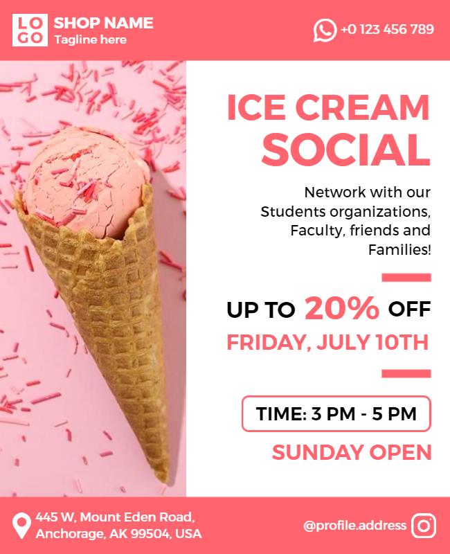 Playful Pink Ice Cream Social Networking Flyer Template