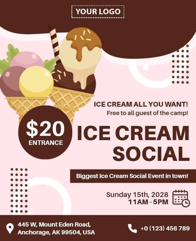 Fun Colorful Ice Cream Social Event Flyer Template