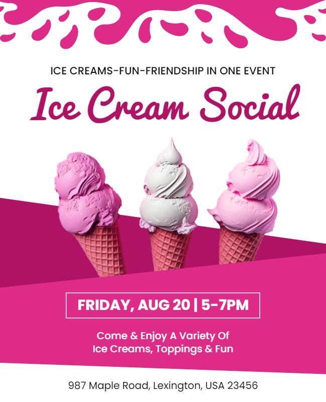 Playful Pink Ice Cream Social Fun Event Flyer Template