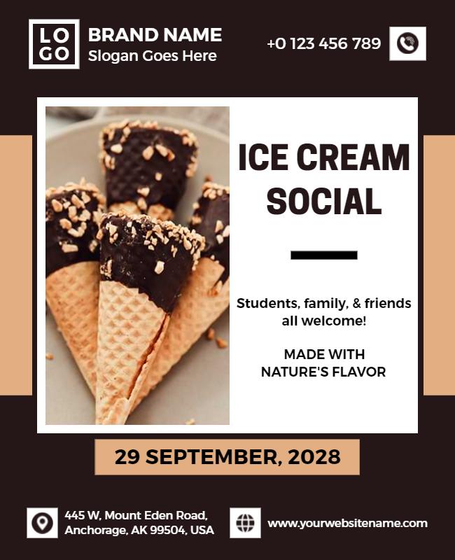 Chic Black and White Ice Cream Social Event Flyer Template