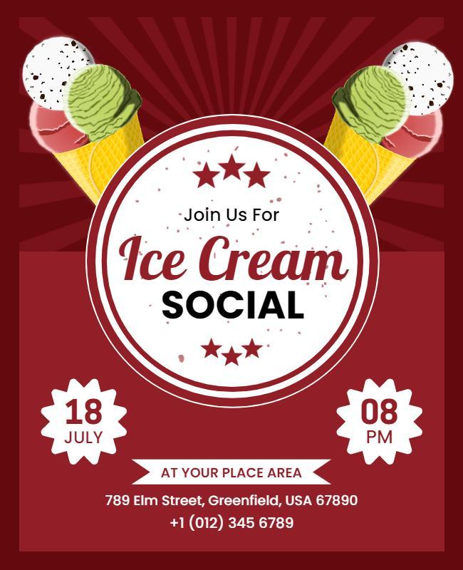 Playful Red Ice Cream Social Event Invitation Flyer Template