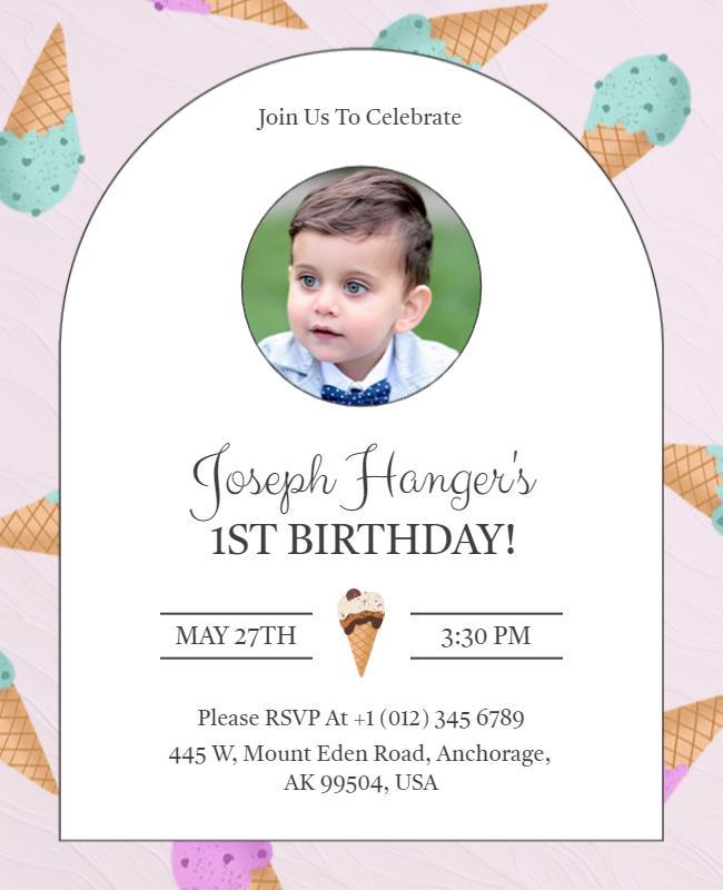 Ice Cream Themed First Birthday Celebration Flyer Template