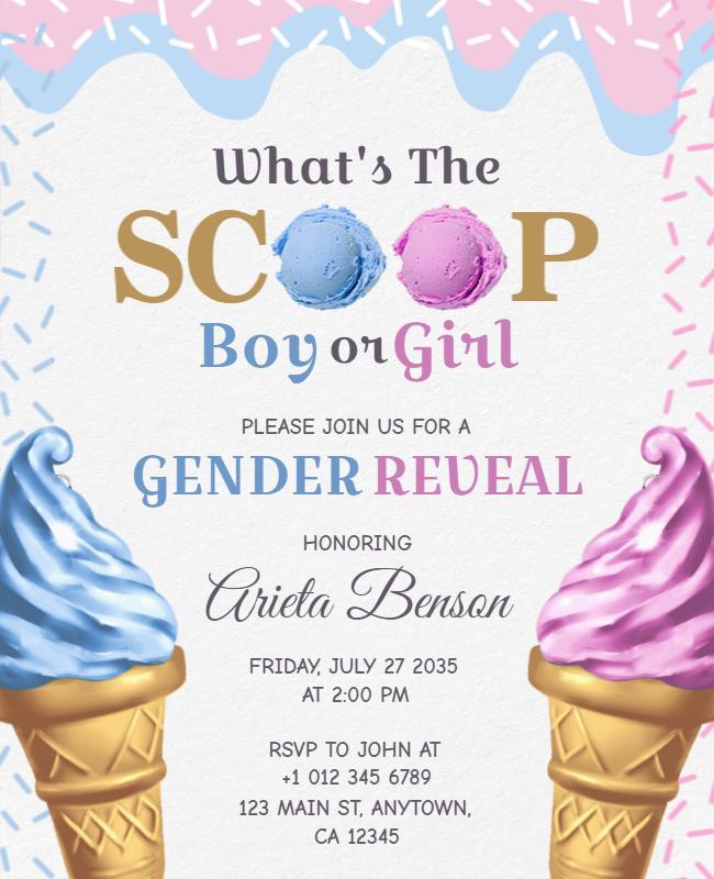 Ice Cream Themed Gender Reveal Flyer Template