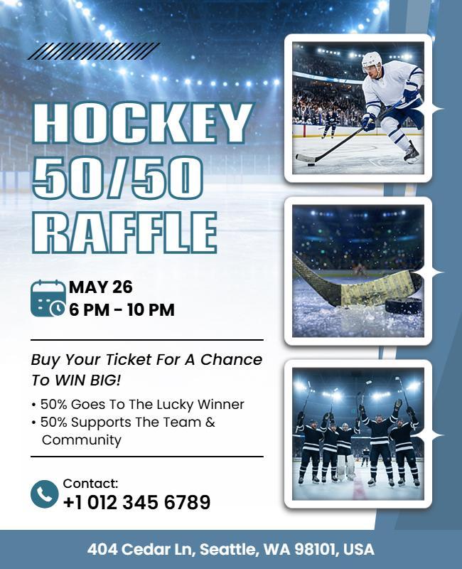 Ice Hockey 50/50 Raffle Event Poster Template