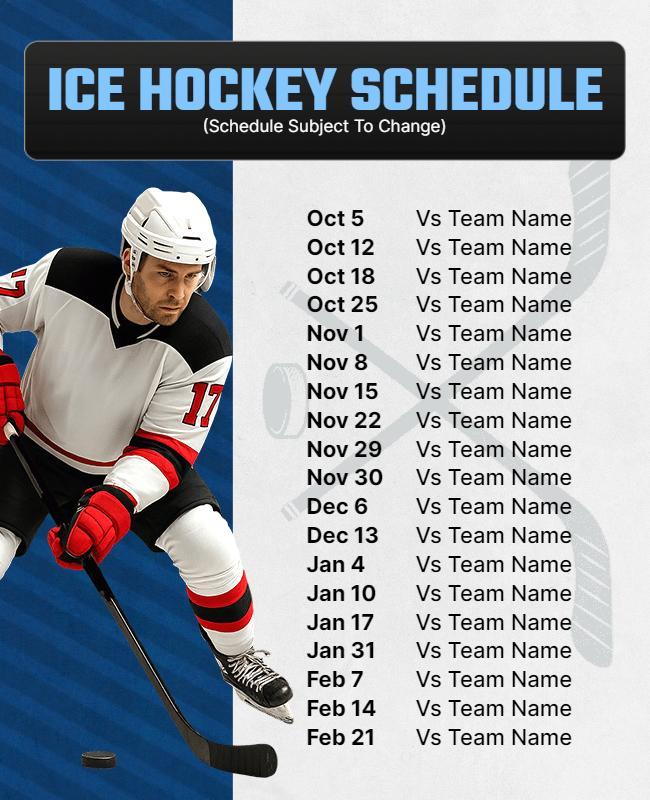 Ice Hockey Game Schedule Flyer Template