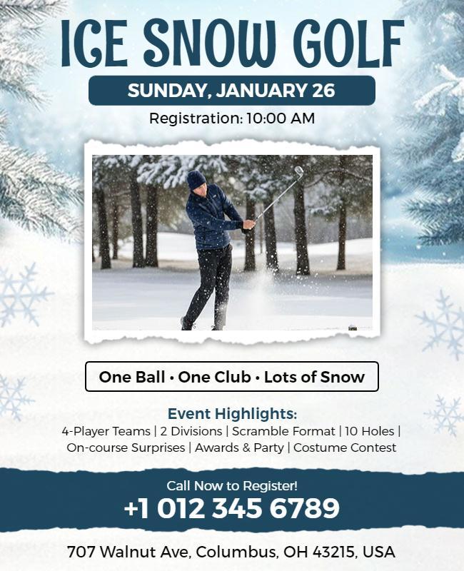Ice Snow Golf Winter Event Flyer Template
