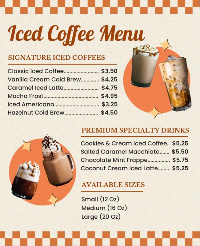 Iced Coffee Menu with Specialty Drink Options Flyer Template