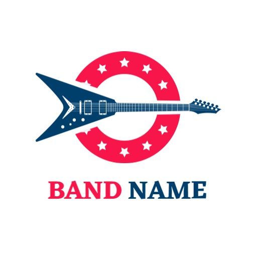 Iconic Blue Electric Guitar with Star Emblems Band Logo Template