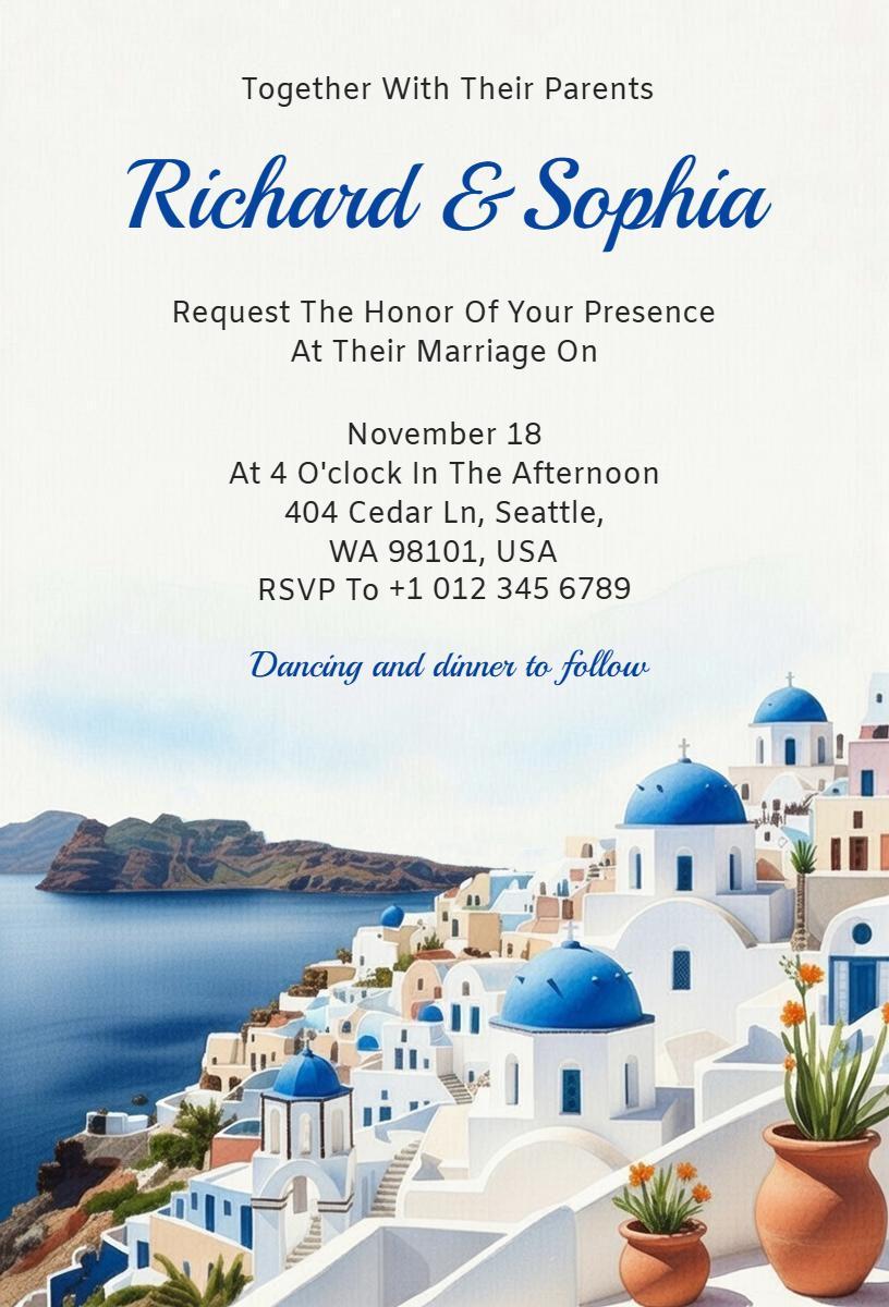 Idyllic Greek Island Destination Wedding Invitation Template