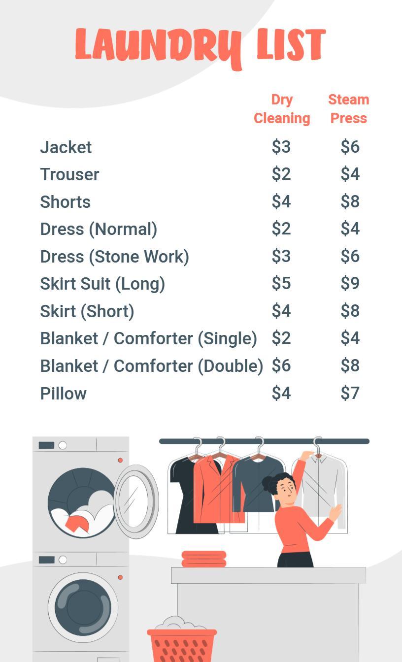 Illustrated Laundry Cleaning Price List Template