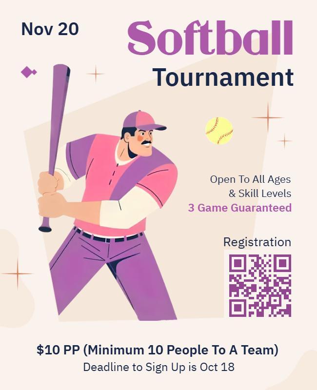 Illustrated Softball Tournament Event Flyer Template